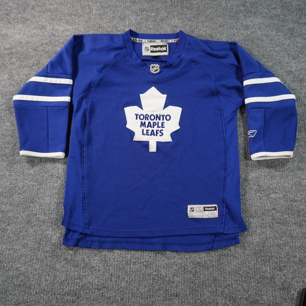 Reebok Hockey Jersey Kids L/XL Blue Toronto Maple Leafs NHL Long Sleeve Mesh